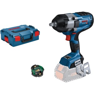 Avvitatore a impulsi a batteria Bosch Professional GDS 18V-1000 C con L-Boxx e clip da cintura.