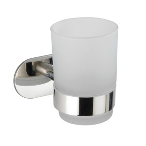 Wenko Zahnputzbecherhalter Uno Orea Shine: Wandhalterung aus Edelstahl mit satiniertem Glasbecher.