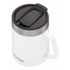 Tazza termica bianca Contigo Streeterville in acciaio inox con coperchio e manico neri, 410 ml.