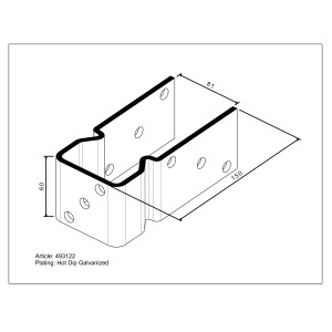 Support de poteau en U à visser, 81x150x60mm, galvanisé à chaud pour poteaux de 80mm.