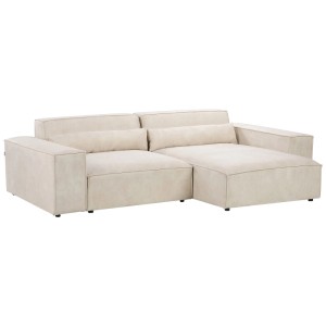 Canapé d'angle en velours beige Hellnar, 176x262cm, avec coussins. Canapé confortable pour salon.