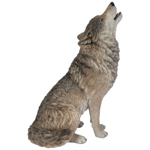 Detailreiche Vivid Arts Dekofigur: Sitzender Wolf, 40 cm hoch, beige-grau, für die Gartendekoration.