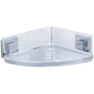 Étagère d'angle Wenko Vacuum-Loc Quadro, étagère de douche transparente pour montage en angle dans la salle de bain.