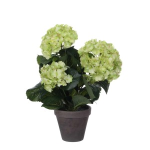 Ortensia artificiale verde in vaso, Ø 35 cm, altezza 40 cm. Fiore finto decorativo per interni.