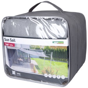 Voile d'ombrage carrée Windhager Capri grise, 5x5 m, emballée. Idéale pour jardin et terrasse.