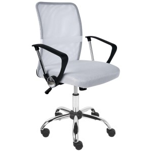 Sedia da ufficio Beliani Best Mesh, bianco sporco, con struttura argento e braccioli neri.