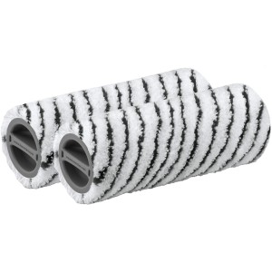 Kit de rouleaux en pierre Kärcher, 2 pièces, pour nettoyeur de sols durs. Rouleaux blancs avec rayures noires.