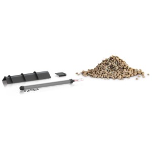 Set irrigazione Lechuza Cubico 30 con granulato e bocchettone di riempimento.