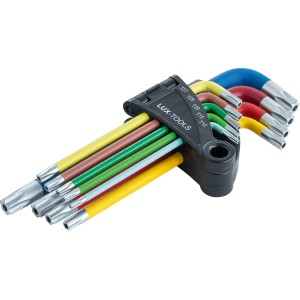 Set di chiavi a brugola LUX Professional, 9 pezzi, TX10-TX50, con codice colore nel supporto.