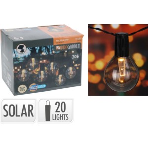 Catena luminosa solare con 20 lampadine LED grigie in polipropilene per esterni.