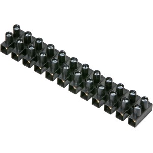 Bornier noir à 12 pôles pour connecter des câbles de Ø 1,5 à 10 mm.