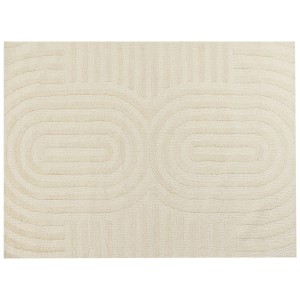 Tapis Mastung beige clair à rayures, 300x400 cm. Tapis en laine de style scandinave.