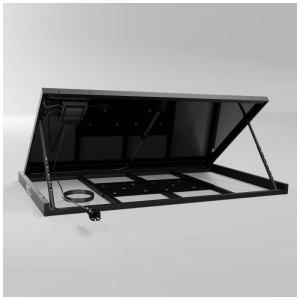 Hepa Solar Komplettkraftwerk DLX 440 Nero, aperto, vista posteriore con telaio e spina.