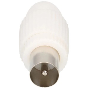 Connettore antenna IEC Schwaiger bianco per cavo coassiale e collegamento antenna.