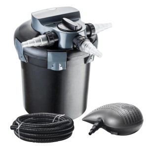 Set filtro esterno per laghetto Heissner con pompa, chiarificatore UVC e tubo flessibile per laghetti fino a 10.000 l.