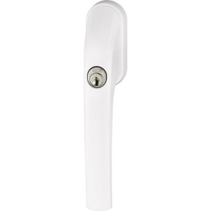 Weißer, abschließbarer Abus Fenstergriff FG300 für erhöhte Sicherheit.