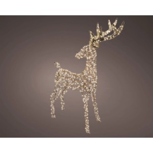 Figura di renna LED dorata 130 cm con luci bianco caldo. Ideale come decorazione natalizia esterna.
