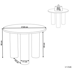 Schéma : Table basse Senoia marron, Ø 60 cm, hauteur 46 cm, charge max. 15 kg.