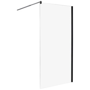 Paroi de douche Beliani Ahaus: Cloison de douche en verre transparent avec profil noir et barre de support argentée.