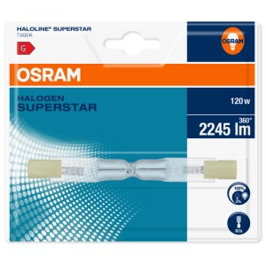 Osram Halogenlampe R7S 120W, Warmweiß, 78mm, dimmbar. Halogen-Brennstab im Blister.