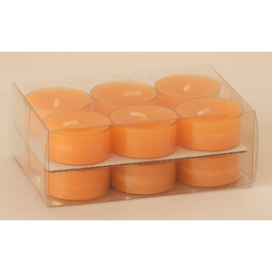 Bougies chauffe-plat orange en coupelles plastique, lot de 9. Bougies décoratives.