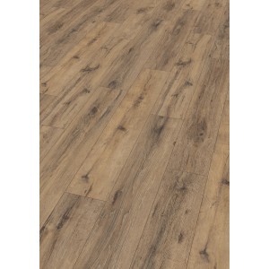 Sol stratifié Egger NatureSense EL1007, parquet Chêne Foncé, vue détaillée du sol posé.
