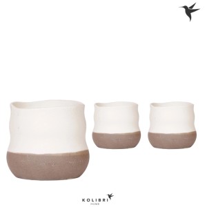Lot de 3 pots pour plantes Kolibri Home Imperfect Bag, en céramique blanc et marron, pour orchidées et autres plantes d'intérieur.
