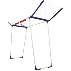 Stendibiancheria Leifheit Pegasus Maxx Blu con ali extra alte e porta piccoli oggetti.