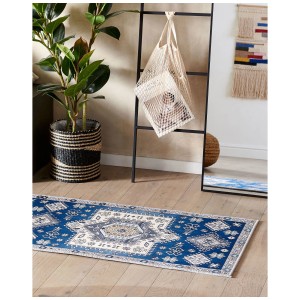 Tappeto passatoia Parvakadli con motivo orientale blu-beige, 60x200 cm.