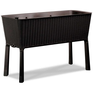 Jardinière surélevée en plastique anthracite avec système d'arrosage, 75,7x114x49,3 cm.