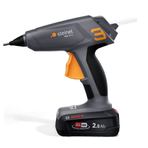 Pistola per colla a caldo a batteria Steinel MobileGlue 3011 con batteria, grigio/nero, per incollare senza fili.