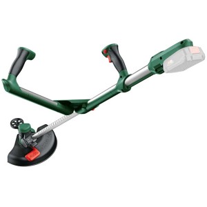 Tagliabordi a batteria Bosch UniversalGrassCut 18V-26 senza batteria, con impugnatura a V e taglia bordi.