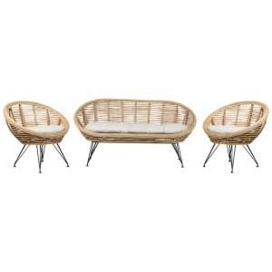 Set divano da giardino Beliani Maratea, 4 posti, rattan naturale con gambe nere.