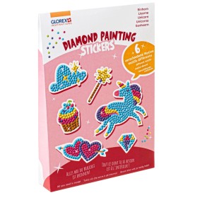 Glorex set creativo Diamond Painting: 6 adesivi unicorno fai da te con strass colorati.