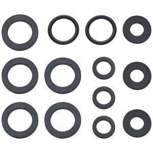 Neomatic Pro Set guarnizioni: O-ring in plastica nera da 3/8, 1/2 e 3/4 di pollice per raccordi.