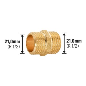 Mamelon fileté en laiton, 21 mm (R 1/2) pour tuyaux d'eau potable et de chauffage.