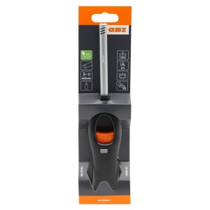 Accendino a stelo OBI BB-3, nero, con collo rigido e fiamma normale, ricaricabile.