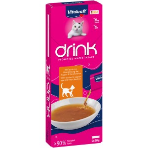 Vitakraft snack per gatti Drink Pollo, 5x30g, con taurina per gatti sani. Snack per gatti senza zucchero.
