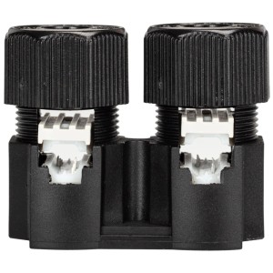 Distributore doppio Schönenberger nero 24V IP67 per sistemi di illuminazione esterna.