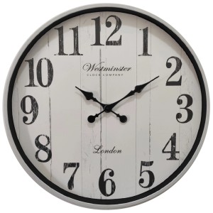Orologio da parete vintage, bianco, Ø 50,6 cm. Orologio classico con numeri arabi per soggiorno e cucina.