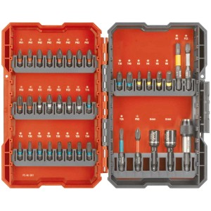 kwb Bitbox Impact L-Box Jeu d'outils 37 pièces avec embouts, douilles et porte-embouts dans un coffret ouvert.