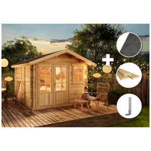Set casetta da giardino in legno Alpholz Palermo con doppia porta, finestra, copertura tetto, pavimento e materiale di montaggio.