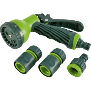 Set doccia multifunzione da 4 pezzi con 4 varianti di getto per spruzzatori e docce da giardino.