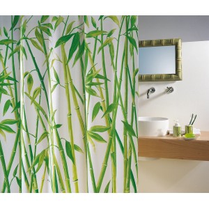 Tenda doccia in tessuto Spirella Bambus Green, 240x180 cm, con motivo a bambù verde.