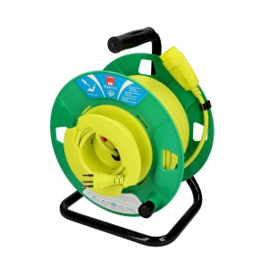 Enrouleur de câble de jardin vert et jaune Type13, 33 m, pour tondeuses et outils de jardin.