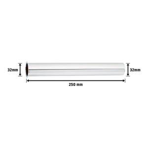 Tube plongeur chromé, Ø 32 mm x 250 mm, pour rallonge de siphon.