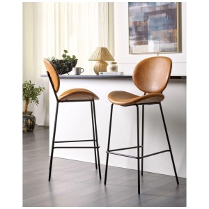 Lot de 2 tabourets de bar Beliani Luana marron avec assise en similicuir et structure en métal noir.
