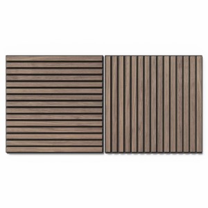 Due pannelli acustici da 60 cm effetto noce con feltro acustico nero per pareti e soffitti.