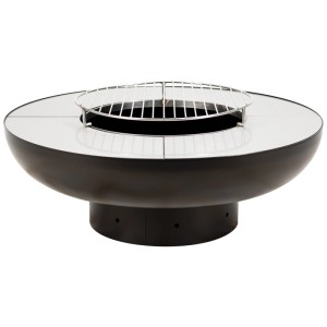 Schwarze Nouvel Grill- und Feuerschale Superiore aus Stahl, Ø 75 cm, mit Grillrost.