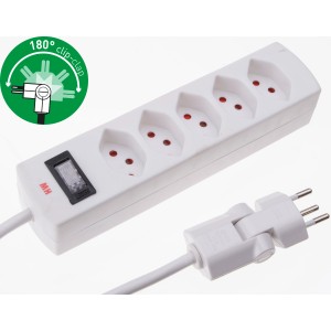 Bloc multiprise blanc Safety-Line 5 prises avec protection contre les surintensités et sécurité enfant, fiche clip-clap.